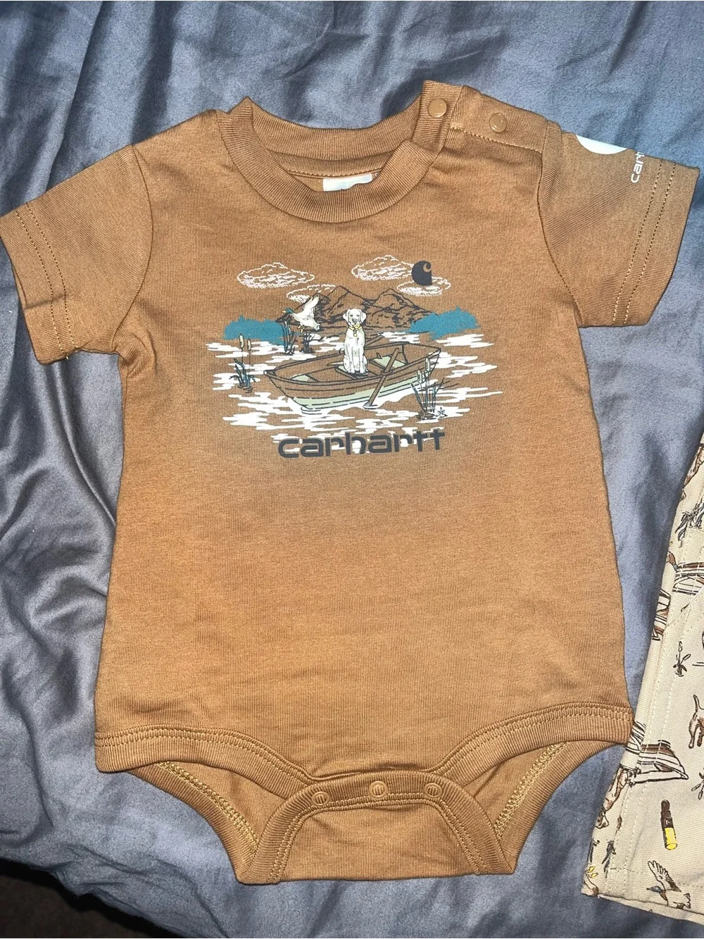 Carhartt CG8112 - Short-Sleeve Bodysuit and Canvas Dog Print Shortall Set